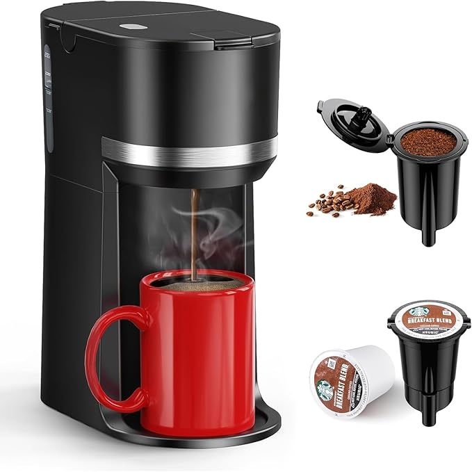 Portable Coffee Maker Single Serve with Grinder - 120s Brew Ceramic Burr 4 Cup Sizes(6-12oz) BPA-Free Window Auto Descaling Alert Compact for Travel (7.85x4.33x9.45in)