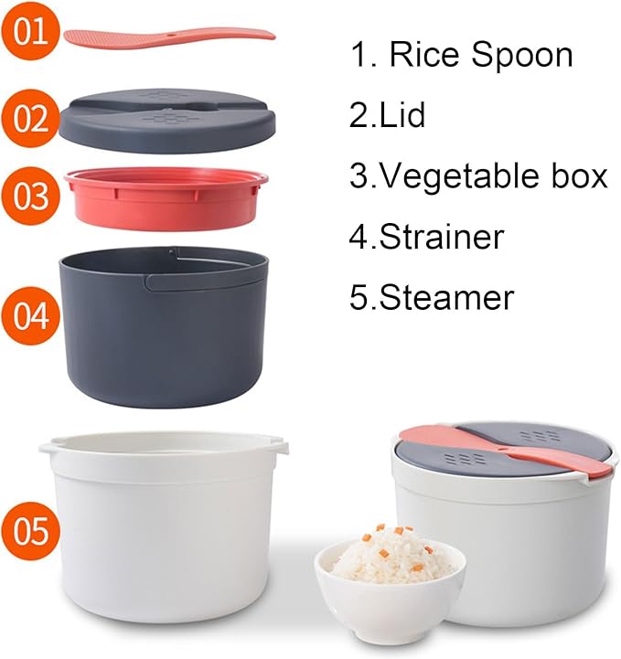 Microwave Rice Cooker Steamer Microwave Rice Steamer Portable Microwave Vegetables Cooker for Rice and Vegetables