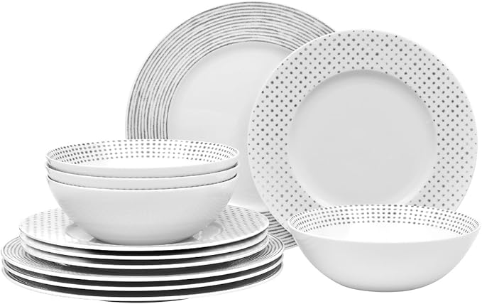 Noritake Grey Hammock 12-Piece Rim Dinnerware Set Service for 4