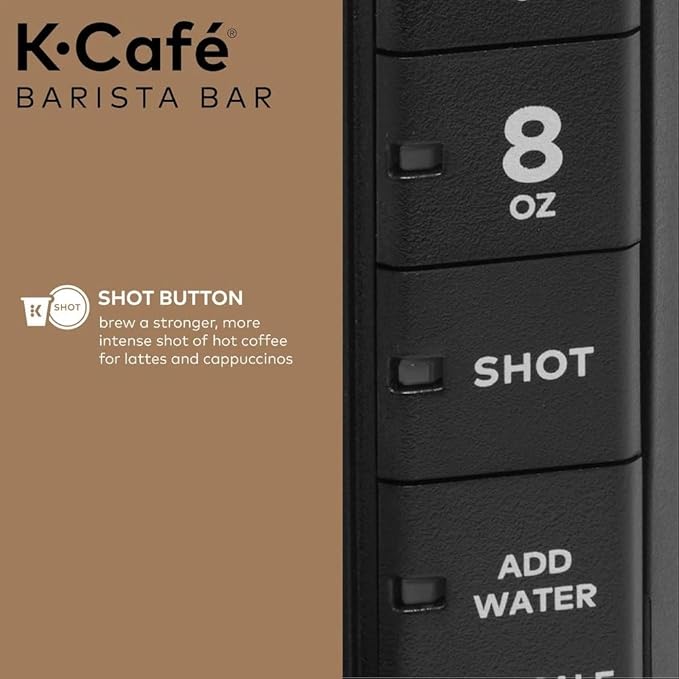 Keurig K-Café Barista Bar Single Serve Coffee Maker with 3 Brew Sizes Hot and Cold Brew Capabilities 2oz Coffee Shot Button Black (Renewed)