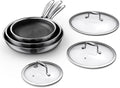 MOMOSTAR Hybrid Nonstick 6-Piece Fry Pan Set 8 10 and 12-Inch Pots and Pans with Tempered Glass Lids Stay-Cool Handles Dishwasher-Friendly Induction Ready Compatible with All Cooktops