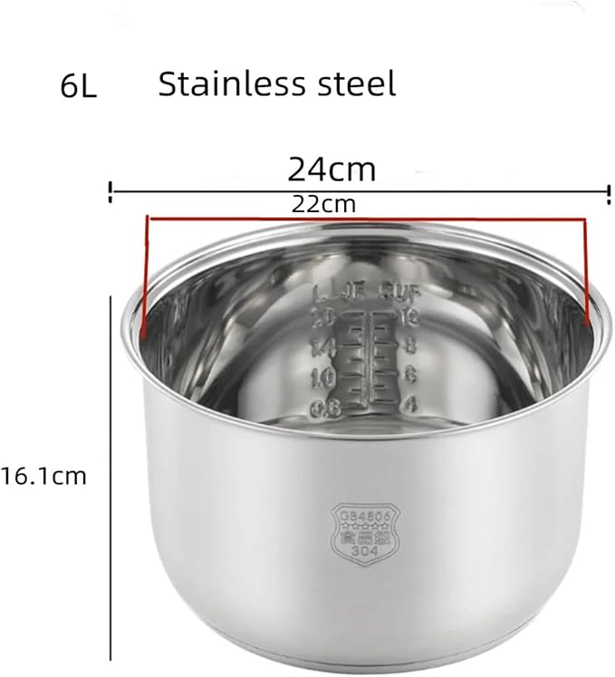 Stainless Steel Liner Without Coating Ceramic Glaze Liner Rice Cooker Rice Cooker Electric Pressure Cooker Inner Bowl 4L 5L 6L(Ceramic glaze liner 6L)