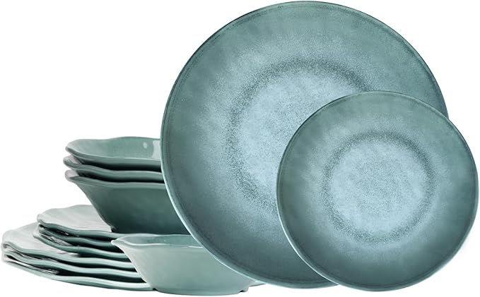 Missyip Melamine Dinnerware Set Indoor and Outdoor Use Plates and Bowls Sets Durable 12 Pcs Dishes Sets for 4 BPA Free Dishwasher Safe Not Microwave Not Oven