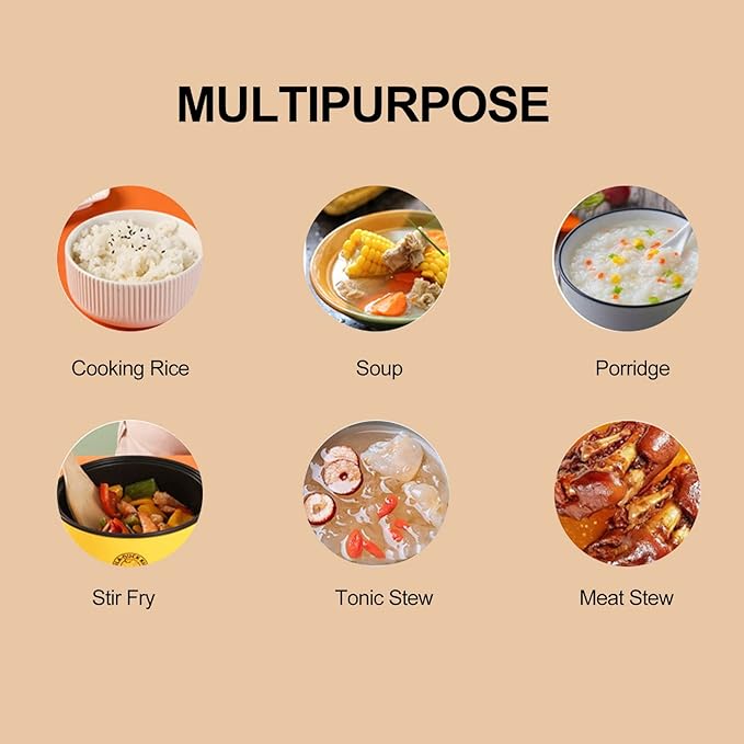 2L Mini Rice Cooker 450W Small Rice Cooker for 1-3 People Electric Rice Cooker for Grains Oats Oatmeal One Key Operation Portable &amp Compact