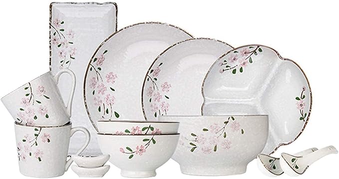 Dishes Dessert Plates Ceramic Dinner Plate Sets 13-Piece Kitchen Dinnerware Set Service for 2 Hand-Painted Cherry Blossom Premium Quality Porcelain Plates Set