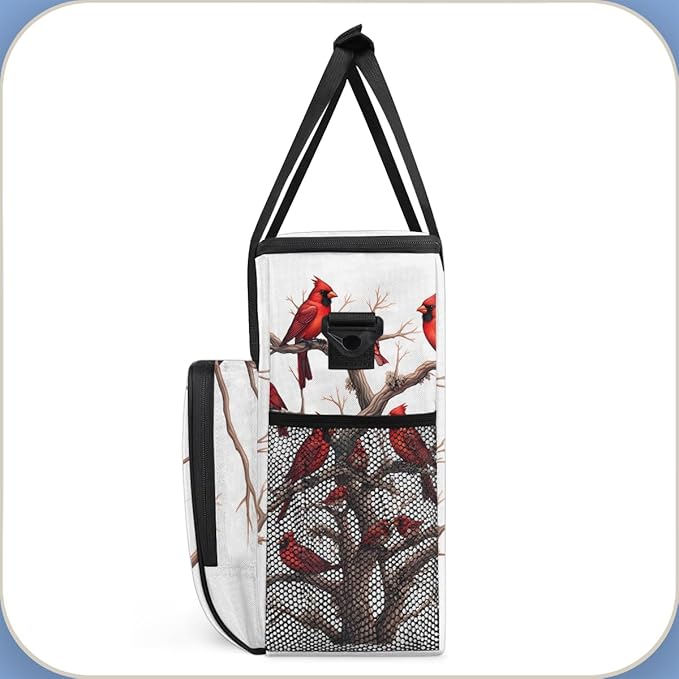Winter Xmas Coffee Maker Carrying Bag Cardinal Bird Travel Storage Bag Compatible with K-Mini or K-Mini Plus Single Serve Coffee Brewer Carrying Case with Multiple Pockets &amp Shoulder Strap