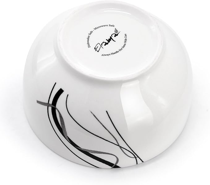 Elama Sarah 24 Piece Porcelain Black Ribbon Double Bowl Dinnerware Set Service for 6 in White and Black