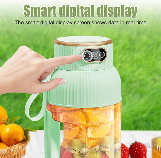 Portable Juicer Cup 1.2L Small Juice Blender USB Rechargeable Blender Cup with Digital Display for Juice Shakes Smoothies