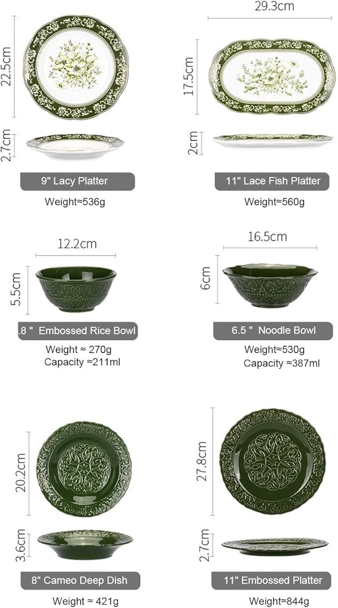 Dinnerware Set 13 Piece Kitchen and Dining Service for 6 Ceramic Rice Bowl Pasta/Salad/Dessert Plate