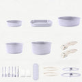 24-Piece Non-Stick Cookware Set with Stackable Storage Kitchen Collection Including 8-10 Inch Skillets Casserole Dish Removable Handle Utensils Silicone Mat Storage Lid (Purple)