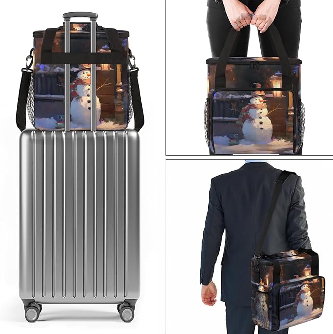 Xmas Snowman Coffee Maker Carrying Bag Glitter Snowman Travel Storage Bag Compatible with K-Mini or K-Mini Plus Single Serve Coffee Brewer Carrying Case with Multiple Pockets &amp Shoulder Strap