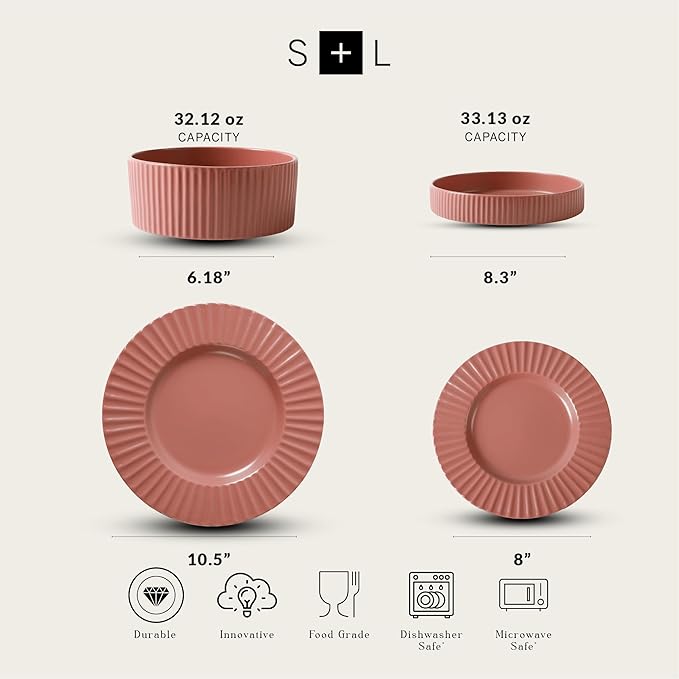 Christian Siriano Lusso 16-Piece Dinnerware Set Stoneware Redwood