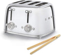 Smeg 50s Retro 4-Slot Toaster TSF03SSUS Bundle with Bamboo Tongs - Chrome