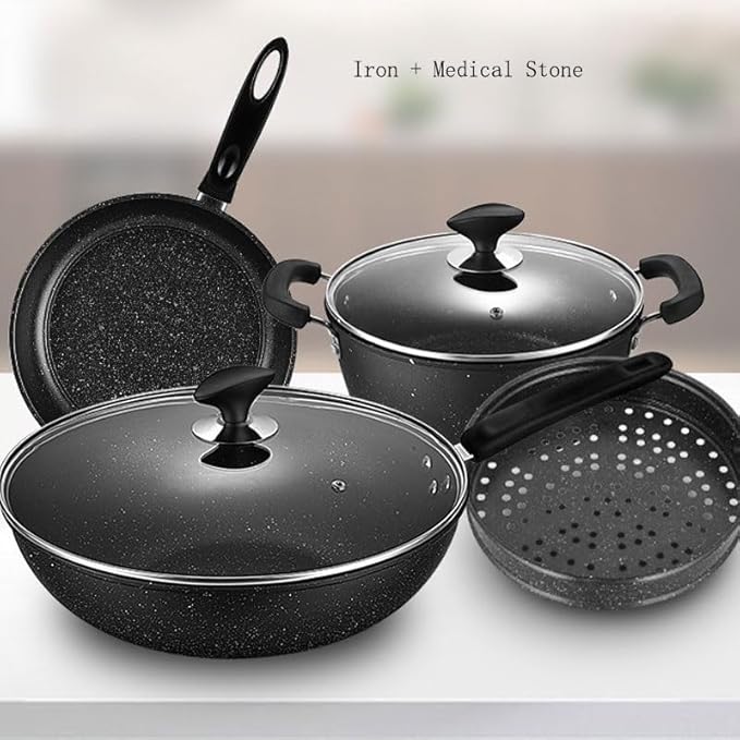 Medical Stone Cookware Set Thick Bottom Induction Cooktop Compatible Non Stick