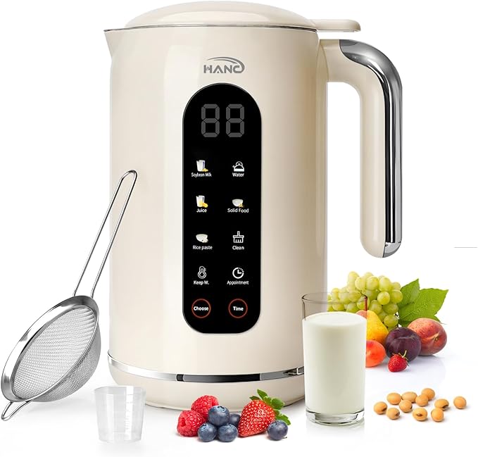 HANC 42oz Nut Milk Maker Machine 8 in 1 Silent Automatic Soy Milk Maker Homemade Soy Milk Oat Puree Almond Milk Maker with Delay Start/Keep Cream Warm/Boil Water/Self-Cleaning Cream