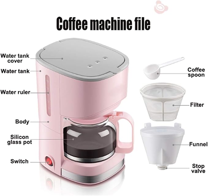 Electric Drip Coffee Maker - 550W Latte and Cappuccino Machine with Removable Filter and Hot Plate Black