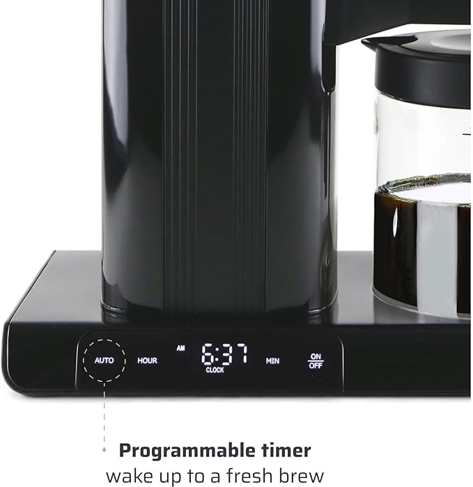 Caso Gourmet Gold Cup Drip Coffee Maker with Programmable Timer 8 Cup Glass Carafe and Single Cup Mode for Kitchen Office or Dorm Room in Black