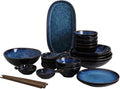 Ceramics Dinnerware Set Cat's Eye Blue 32 Pieces Porcelain Dinner Set/Vintage Plates and Bowls Sets for Restaurant &amp Microwave Safe
