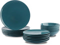 Amazon Basics 18-Piece Stoneware Dinnerware Set Service for 6 Microwave and Dishwasher Safe Plates and Bowls Deep Teal