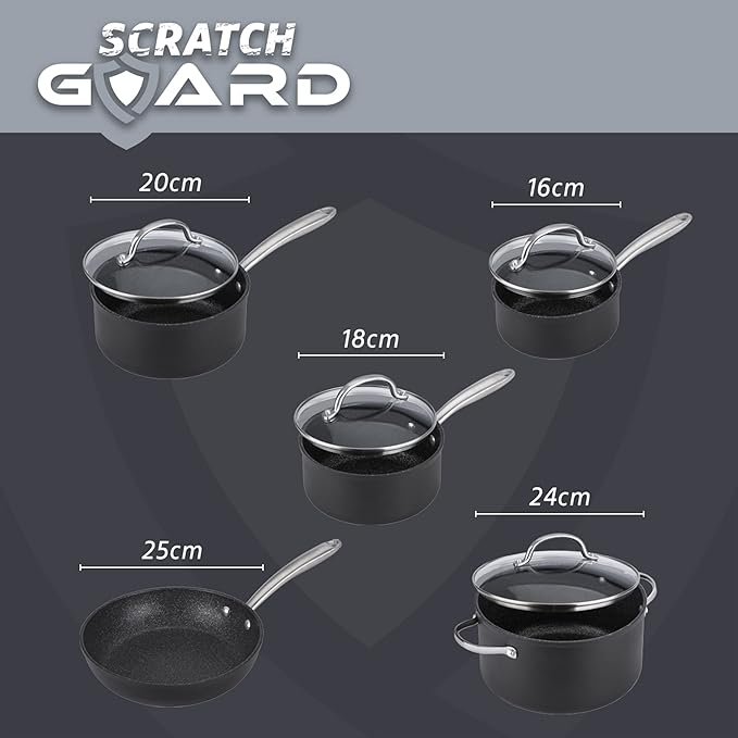 Prestige Scratch Guard Aluminium Cookware Set 5pce Black