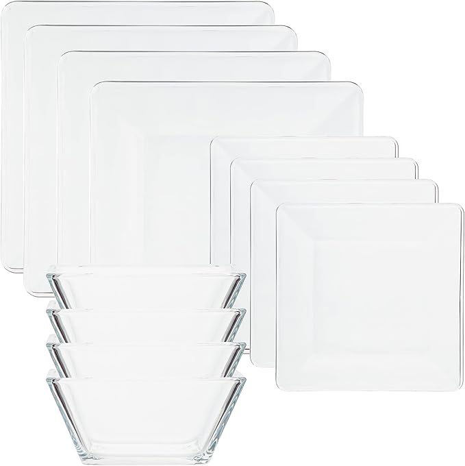 SEDLAV Square Clear Glass Dinnerware Set (12 Pieces)