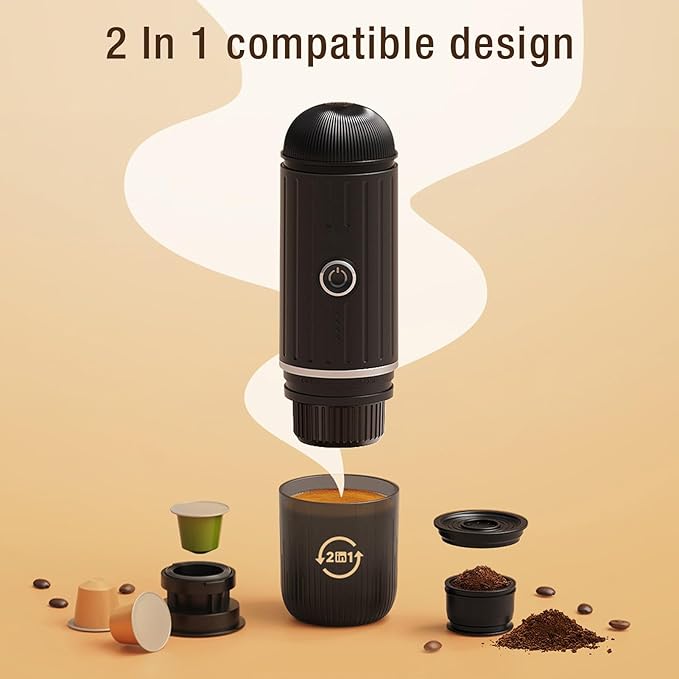 Topyond Portable Coffee Machine 19BAR Electric Heating Coffee Maker for Travel Camping Hiking Office Use Outdoor Capsule Coffee Maker with Easy Cleaning