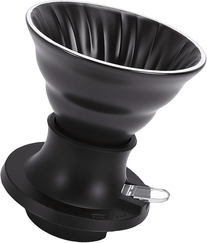Premium Ceramic Pour Over Coffee Dripper - Heat Immersion Cone Brewer with Filter Holder for Home Office &amp Travel Use Ideal Coffee Maker for Daily Brewing (Black)
