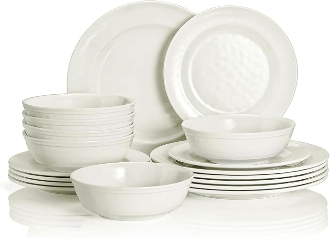 TP 18-Piece Dinnerware Set Melamine Dishes Set with Bowls and Plates Service for 6 Non-breakable Lightweight Dining Tableware Ivory