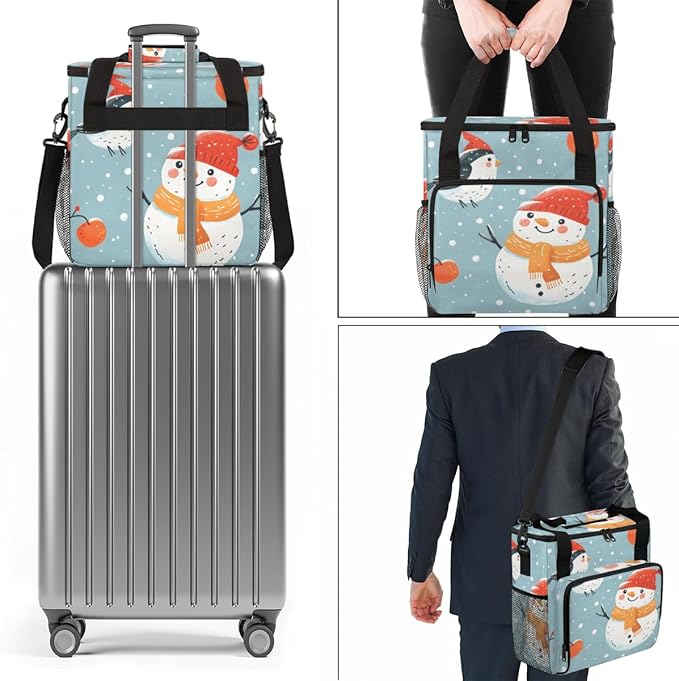 Christmas Snowman Bird Coffee Maker Carrying Bag Travel Storage Bag Compatible with K-Mini or K-Mini Plus Single Serve Coffee Brewer Carrying Case with Multiple Pockets &amp Shoulder Strap