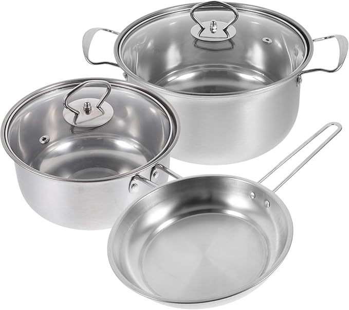 GLEAVI 3-Piece Stainless Steel Cookware Set Includes Soup Pot Milk Pot and Frying Pan Sturdy Kitchen for Household Use Versatile Multi-functional Cookware Set