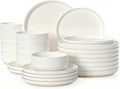 Plates and Bowls Sets Scratch Resistant Dinnerware Sets for 8 24 Pieces Porcelain Ceramic Dishware Dishes Set Modern Stoneware Kitchen Dinner Set Microwave and Dishwasher Safe Cream White