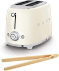 Smeg TSF01CRUS 50's Retro Style Toaster Bundle with Bamboo Tongs - (Cream) 2 Slice