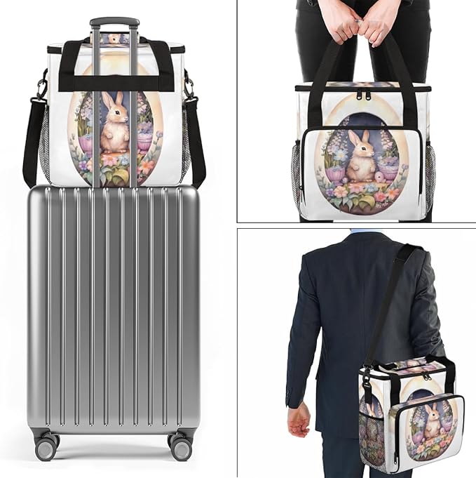 Easter Egg Coffee Maker Carrying Bag Easter Rabbit Travel Storage Bag Compatible with K-Mini or K-Mini Plus Single Serve Coffee Brewer Carrying Case with Multiple Pockets &amp Shoulder Strap
