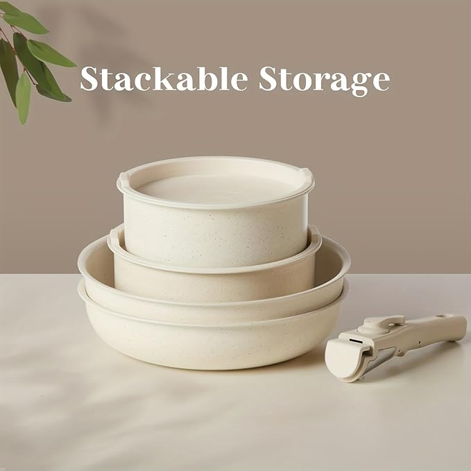 12Pcs Non-Stick Cookware Set Pots and Pans Set with Detachable Handle for Kitchen Induction Cookware Oven Safe Stackable Non-Stick Set