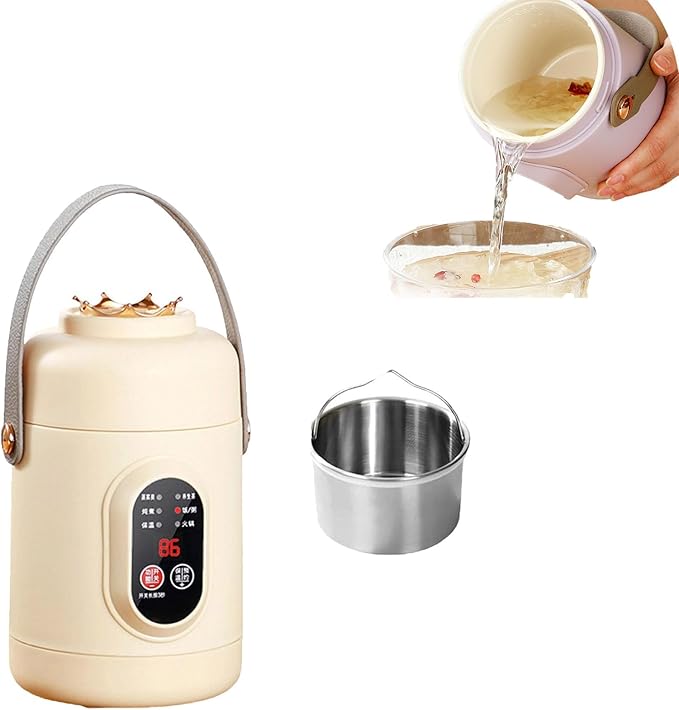 Multifunctional Health Pot Portable 500W Health Pot with Ceramic Glaze Inner Pot &amp Steamer 12-Hour Preset Slow Cooker for Rice Porridge Soup Steaming (C-Yellow)