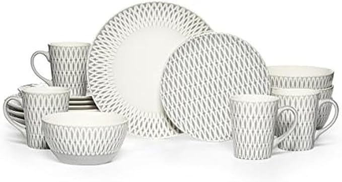 Gourmet Basics by Mikasa Aurora 16 Piece Dinnerware Set (Service For 4) Gray