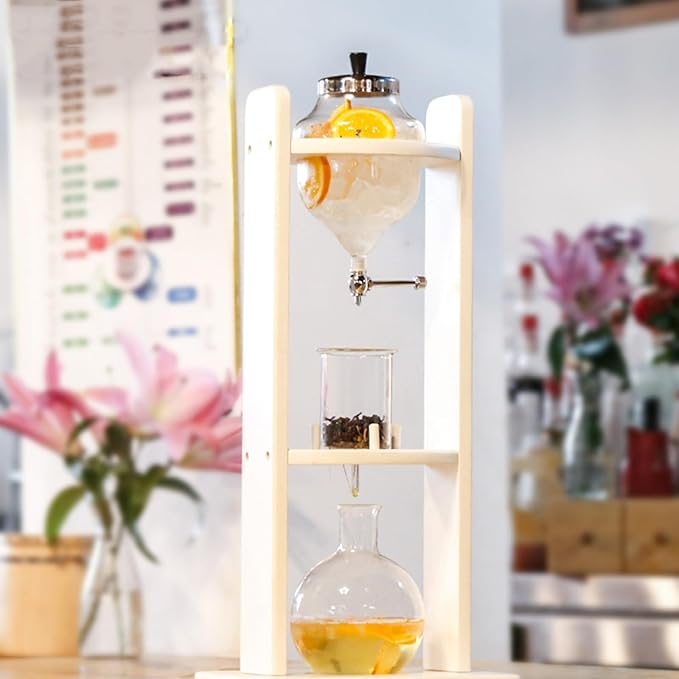 Ice Drip Coffee Maker 1.25L/42.27oz Large Capacity Cold Brew Coffee Maker with Slow Drip Technology Wood Frame and Glass Pot for Home &amp Office Makes 10-12 Cups