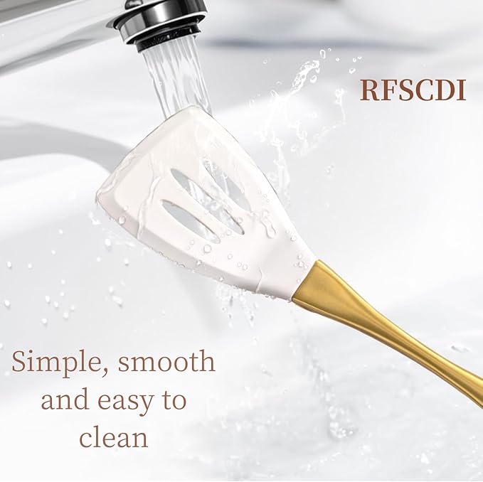 Elegant White Gold Silicone Cooking Utensils Set - Non-Toxic Dishwasher Safe Kitchen Utensils Set with Heat Resistant Comfort Handles - Includes Spatula &amp Spoon for Nonstick Cookware