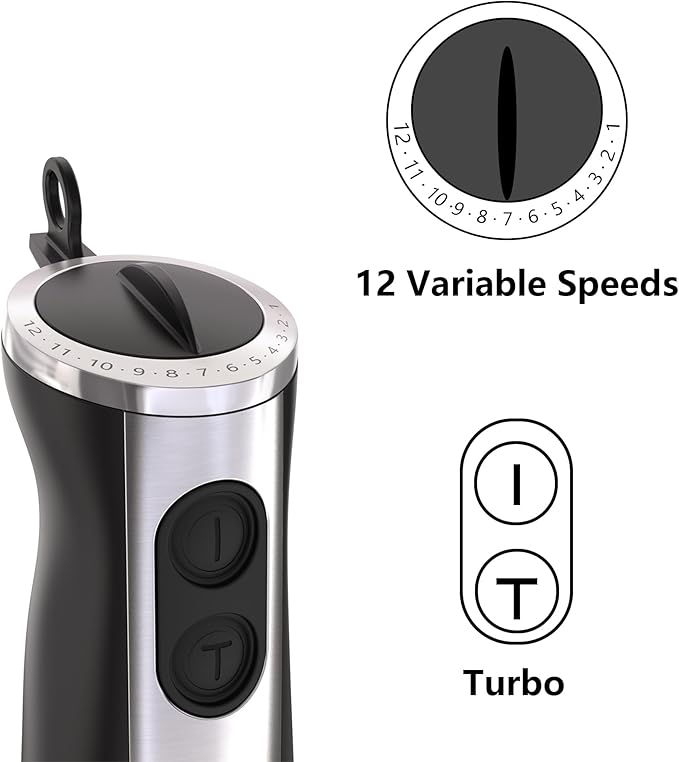 immersion blender corded electric stick mixer 1000W dual-speed motor 12 adjustable speeds comes with a measuring cup suitable for baby food purees and soups
