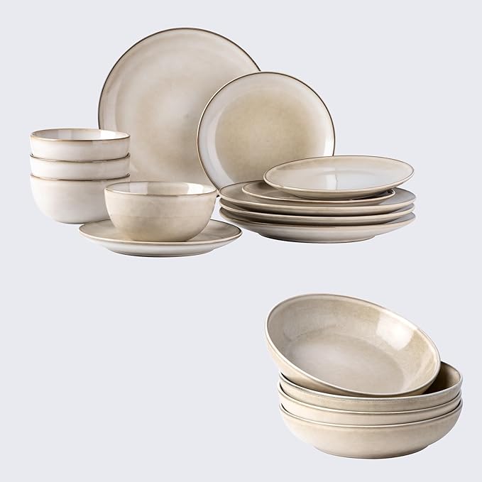AmorArc Ceramic Dinnerware Sets for 4 12 Pieces Handpainted Plates and Bowls Set with Reactive Glaze Scratch Resistant Stoneware Dishes Set Dishwasher &amp Microwave Safe (16pc)