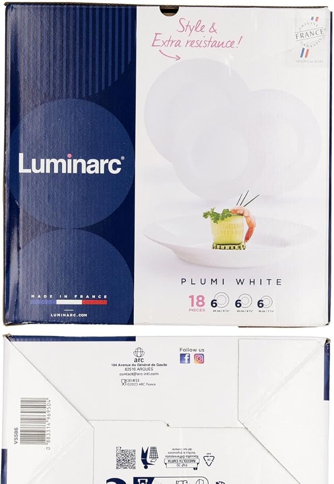 Luminarc Plumi Glass Dinnerware Set 18 Pieces - 6 People Multicolor