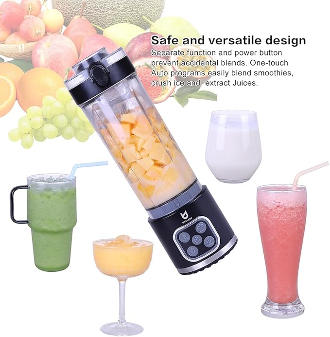 UTALENT Cordless Portable Blender 25 oz removable Vessel Powerful Personal Blender For-Smoothies Ice Crush 4 Programs Leakproof-Lid &amp Sip Spout USB-C Rechargeable Dishwasher Safe Parts Bl