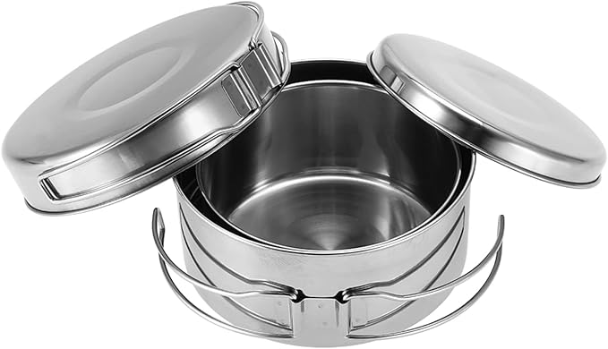 4 Pcs Portable Cookware Set Stainless Steel Combination Cookware Camping Kitchenware Pan Pot Plate Tableware for Outdoor Cooking