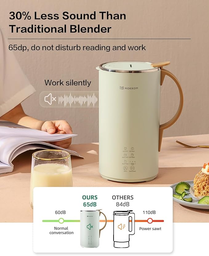 MOKKOM Nut Milk Maker Automatic Almond Milk Machine for Homemade Plant-Based Beverages Oats Soy Dairy Free 20 oz With Delay Start/Keep Warm/Self-Clean/Boiling Cardamom Green