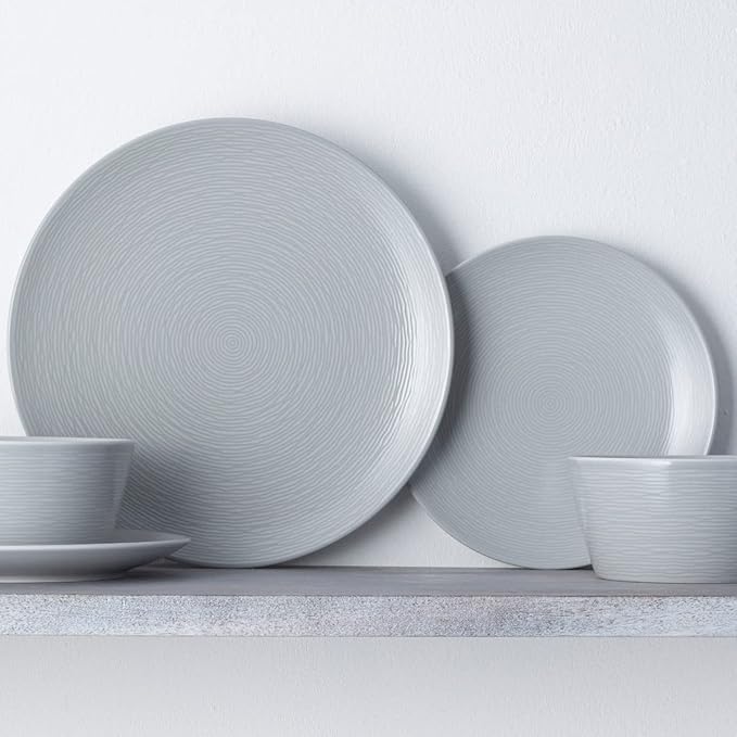Noritake Colorscapes Grey-on-Grey Swirl 16-Piece Coupe Dinnerware Set Service for 4