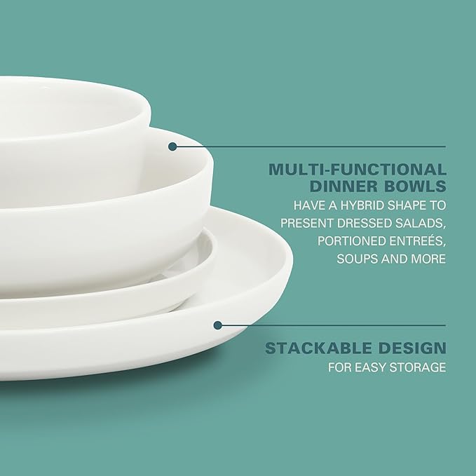 Gibson Home Oslo Porcelain Chip and Scratch Resistant Dinnerware Set Service for 4 (16pcs) Ceramic Plates and Bowls Dishes Sets White - Microwave and Dishwasher Safe