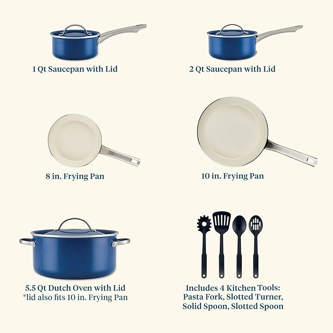 12 Piece Ceramic Nonstick Cookware Set Aluminum Pots and Pans with Stainless Steel Handles Dishwasher Safe Oven Safe up to 500°F Blue