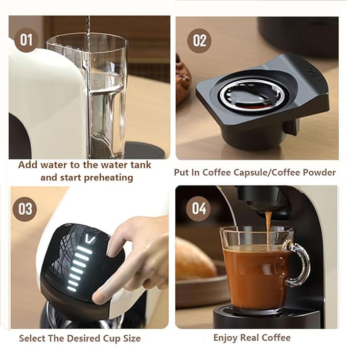 Capsule Coffee Machine 20 Bar Single-Serve Coffee Maker Espresso Machine With 27 Oz Removable Water TankOne-Touch Switch Fast Heating Cappuccino And Latte Machine Maker For HomeBlack