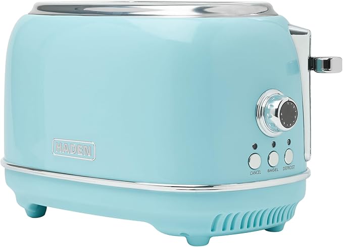 Haden Heritage 2 Slice Wide Slot Stainless Steel Toaster with Adjustable Browning Control &amp Non-Slip Feet Turquoise &amp Chrome