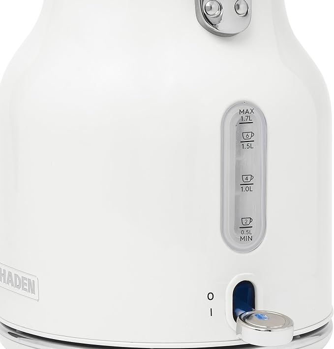 Haden Heritage 1.7 Liter Stainless Steel Body Retro Electric Tea Kettle with 2 Slice Wide Slot Stainless Steel Bread Toaster White